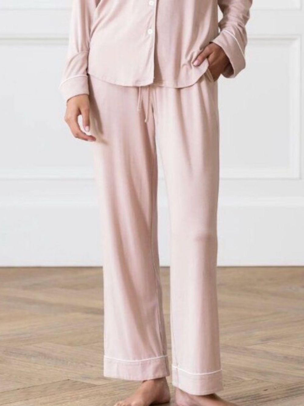 Cozy Earth Women's Bamboo Stretch Knit Pajama Pants with White Trim Blush New!
